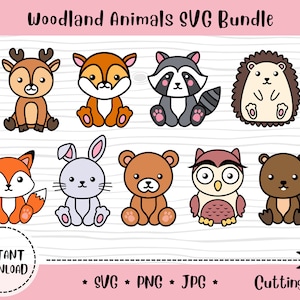 Woodland animals SVG, Animals Svg Bundle, Forest Fox Bunny Bear Deer Squirrel Raccoon Beaver Owl Hedgehog, Svg jungle Animals, Cut File