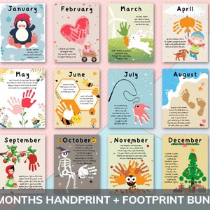Memory Handprint/Footprint Book With Poems, Handprint/Footprint Art, Monthly, Baby Kids Toddler, School Activity Memory Keepsake, Preschool