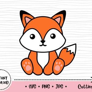 Fox SVG, Cute Sitting Fox SVG, Cut File Baby, Kawaii Animal SVG, Woodland Animal, Toddler Bodysuit, Nursery Silhouette, Cricut Vinyl Iron