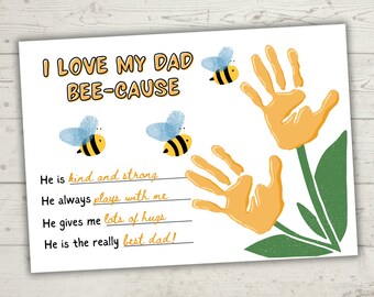 I love my dad bee-cause, Father's Day Handwritten DIY Craft, Bee Father, Father's Day Craft, Keepsake Gift For Dad, Toddler Craft, Printable