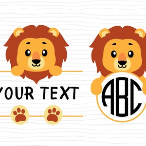 Lion Svg, Frame Cute Lion Svg, Lion Monogram Svg, Name Frame Svg, Baby Shower Shirt Svg, Monogram Layered Svg file di taglio per Cricut