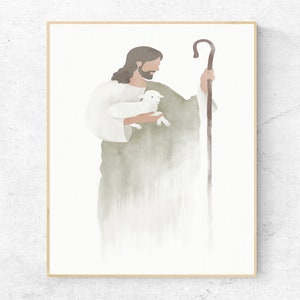 Jesus The Good Shepherd, Lamb of God, Jesus print, Christian Wall Art, Baptism Gift, Printable Jesus Christ Wall Decor, Digital Download