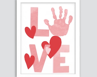 Heart Love Valentine Handprint, Valentines Day Handprint Craft, Valentine Gift, Baby Handprint Keepsake, Kids Baby Toddler Printable
