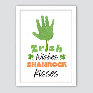 Deseos irlandeses: Besos de trébol, huella de mano para el Día de San Patricio, manualidad de San Patricio, huella de mano para bebé, recuerdo de San Patricio, tarjeta DIY