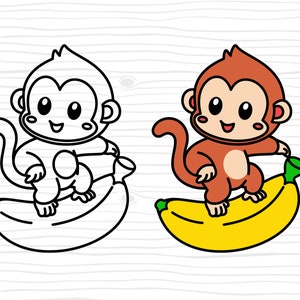 Monkey and banana SVG, Cute monkey SVG, Cut File Baby, Animal SVG, Jungle Animal, Toddler Bodysuit, Nursery Silhouette, Cricut Vinyl Iron