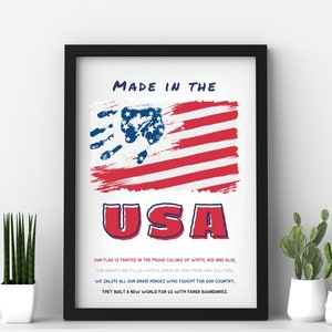 Made in the USA, 4th of July, Flag Poem, 4th of July Independence Day, American Flag, Keepsake Craft Art Print DIY, Kids Baby Toddler