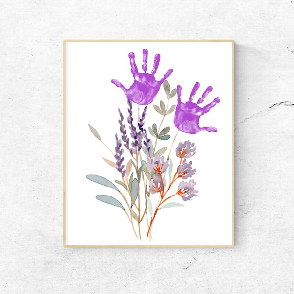 Purple Flower Handprint Craft, Baby Handprint Art, DIY Memory Keepsake, Child Kids Baby Toddler, Printable For Kids, Digital Download