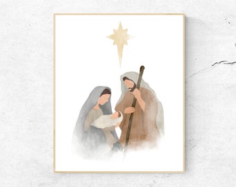 Nativity Scene Art, Christmas Digital Download, Christmas Decor, Christmas Printable, Nativity Scene Print, Holiday Wall Art, LDS Art
