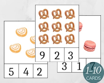 Los dulces cuentan y recortan tarjetas 1-10, Actividad Montessori, Actividad de Matemáticas de Verano, Juego Preescolar de Verano Montessori, Educación en Casa