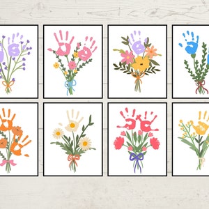 Afdrukbare bloem handafdruk ambachtelijke bundel, handafdruk ambacht voor moeder, oma, baby peuter handafdruk, kleuterschool, baby aandenken, cadeau voor familie