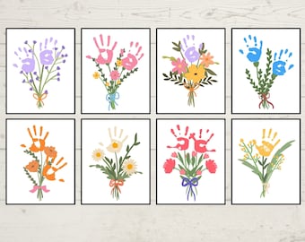 Printable Flower Handprint Craft Bundle, Handprint Craft For Mom, Grandma, Baby Toddler Handprint, Preschool, Baby keepsake, Gift for Family