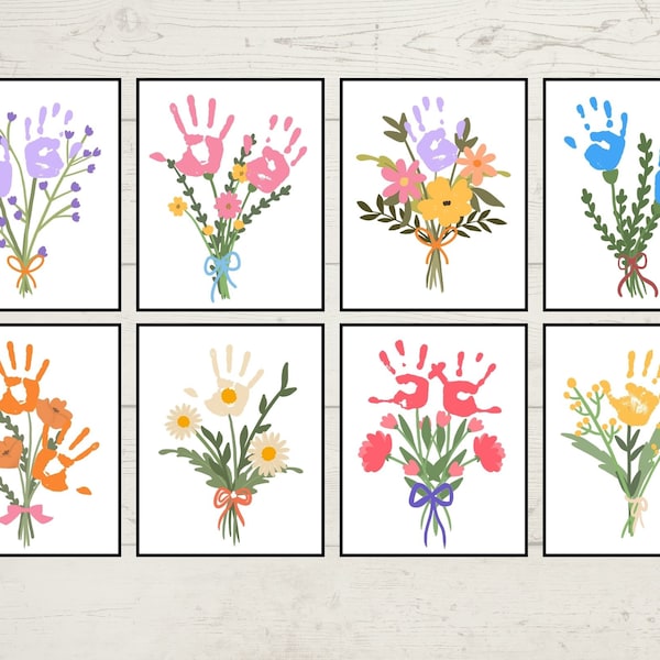 Printable Flower Handprint Craft Bundle, Handprint Craft For Mom, Grandma, Baby Toddler Handprint, Preschool, Baby keepsake, Gift for Family