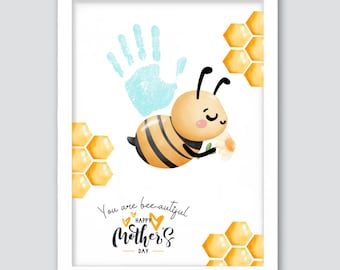 Eres hermosa mamá, huella de mano de abeja, manualidad de arte con huella de mano para mamá, manualidad de huella de mano para el Día de la Madre para niños pequeños, regalo para mamá, regalo para mamá