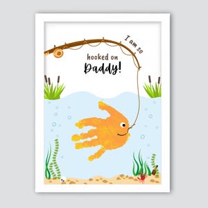 I'm So Hooked On Daddy Handprint Craft, Fish Handprint, Happy Fathers Day Handprint Art, Gift For Dad, Kids Baby Toddler, Memory Keepsake