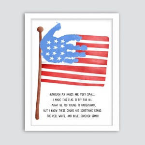 Flag Handprint Craft, Flag Poem, 4th of July Independence Day, American Flag, Keepsake Craft Art Print DIY, Kids Baby Toddler, Printable