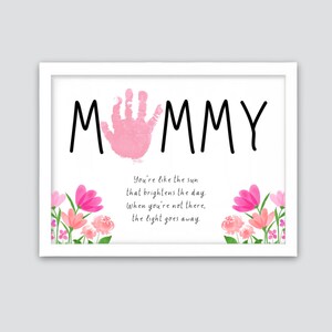Impressão de mão de poema de mamãe, impressão de mão de flores de carta de mamãe, artesanato para o dia das mães, artesanato para bebês e crianças pequenas, artesanato de lembrança, impressão faça você mesmo, presente para a mãe