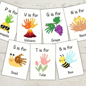 Manualidad de 26 letras, artesanía del alfabeto, actividad preescolar, arte de huellas de manos de bricolaje, alfabeto de pintura, jardín de infantes, sonidos de letras, práctica de letras