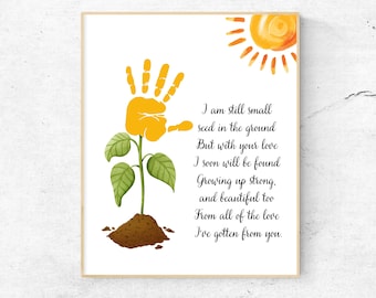 Huella de mano de girasol, manualidad de huella de mano de bebé, manualidad de arte con las manos, cumpleaños de mamá, niños pequeños, tarjeta de regalo de recuerdo