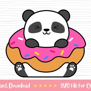Donut Panda SVG, archivo de corte en capas Cute Panda, Kawaii Donut & Panda, archivo Cricut, archivo de corte de animales, archivo Cow Cricut, traje de niño