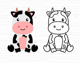 Vache SVG, SVG de vache mignon, bébé vache coupe fichier, Kawaii Animal SVG, Animal de ferme, Body enfant en bas âge, pépinière, Cricut vinyle fer