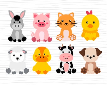 Farm animals SVG, Animals Svg Bundle, Duck Dog Cat Donkey Pig Sheep Cow Chicken, Svg jungle Animals, Cut File, Digital Download