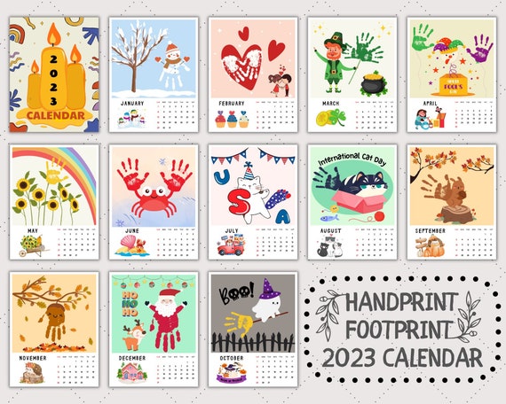 2023 Handprint/footprint Calendar, Handprint Craft, Footprint/handprint Art, Preschool Printable DIY Activity, Monthly, Baby Kids Toddler - Etsy