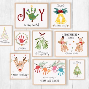 Paquete de huellas de manos navideñas 2025, set de 9 recuerdos imprimibles de huellas de manos navideñas, manualidades navideñas con huellas de manos, guardería para niños pequeños