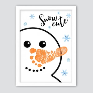 Sneeuw schattige sneeuwpop knutselen, voetafdruk kaart sneeuwpop neus, voetafdruk baby peuter peuter, winterknutsel, kerstvakantie ambacht, kerstdecor