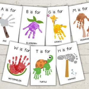 Manualidad de 26 letras, Alfabeto artesanal, Actividad preescolar, Arte de huellas de manos de bricolaje, Alfabeto de pintura, Jardín de infantes, Sonidos de letras, Práctica de letras