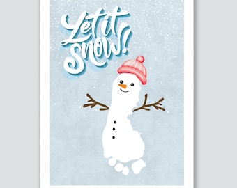 Let it snow Footprint Card, Christmas Snowman Footprint, Baby Kids Toddler Footprint, Winter Craft, Christmas Holiday Craft, Christmas Decor
