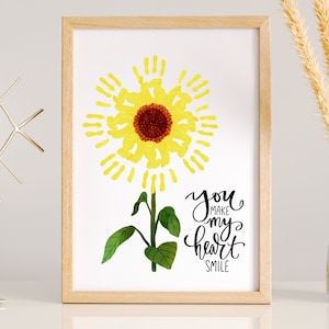 Você faz meu coração sorrir, impressão de mão de girassol, artesanato de impressão de mão de bebê, aniversário da mãe, crianças, bebê, cartão de presente de lembrança, para impressão