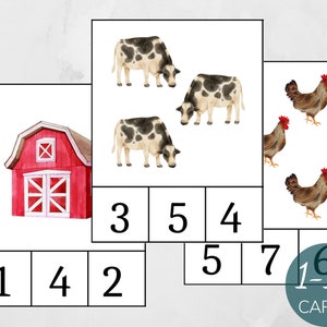 Farm count and clip cards 1-10, Montessori Activity, Summer Math Activity, Montessori Summer Preschool Game, Homeschool