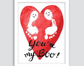 You're my Boo valentijnsvoetafdruk, hart liefde valentijn ambacht, valentijnscadeau, baby aandenken, kinder baby peuter geheugen aandenken afdrukbaar