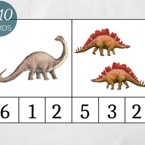 Dinosaur Count and Clip Cards 1-10, Montessori Activity, Summer Math ...