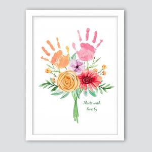 Feliz Dia das Mães, Artesanato com Impressão de Mãos de Flores, Artesanato com Impressão de Mãos para o Dia das Mães para Crianças, Lembrança de Memória, Cartão DIY, Presente para Mãe