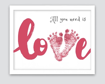 Heart Love Valentine Handprint, Valentines Day Handprint Craft, Valentine Gift, Baby Handprint Keepsake, Kids Baby Toddler Printable