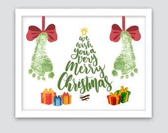 Mistletoes Footprint, We Wish You A Very Merry Christmas Footprint Card, Baby Kids Toddler Footprint, Winter Craft, Christmas Holiday