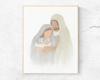 Nativity Scene Art, Christmas Digital Download, Christmas Decor, Christmas Printable, Nativity Scene Print, Holiday Wall Art, LDS Art
