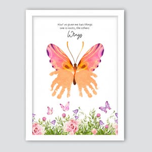 Impressão de mão de borboleta para o dia das mães, artesanato de arte feliz para o dia das mães, artesanato de borboleta para crianças, bebês e crianças pequenas, lembrança de memória, presente para a mãe