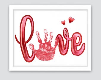 Heart Love Valentine Handprint, Valentines Day Handprint Craft, Valentine Gift, Baby Handprint Keepsake, Kids Baby Toddler Printable