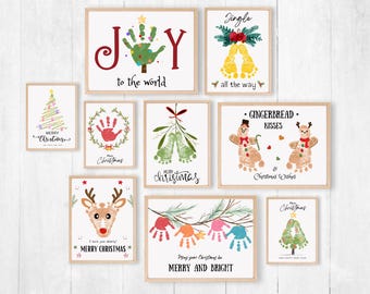 2025 Christmas Handprint Footprint Bundle, Set 9 Printable Christmas Handprint keepsake DIY, Handprint Holiday Craft, Kids Toddler Daycare