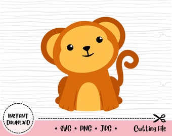 Monkey Svg, Safari Animal Svg, Cute Monkey, Cricut Silhouette, Sweet Monkey Svg Cut Files, Monkey Svg for Cricut, Digital Download