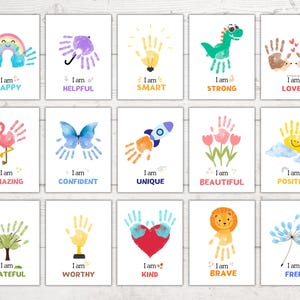 15 pacchetti di impronte di mani motivazionali e affermative, artigianato artistico con impronte di mani per bambini, ricordo con impronte di mani, artigianato per bambini piccoli, stampabile