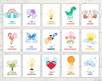 15 pacchetti di impronte di mani motivazionali e affermative, artigianato artistico con impronte di mani per bambini, ricordo con impronte di mani, artigianato per bambini piccoli, stampabile