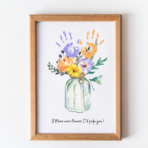 Feliz Dia das Mães, flores em aquarela para a mãe, artesanato com impressão manual do bebê, aniversário da mãe, crianças, bebê, cartão de presente de lembrança, presente para a mãe