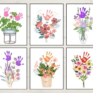 Blumen Handabdruck Handwerk zum ausdrucken, Handabdruck Handwerk für Mama, Oma, Baby Kleinkind Handabdruck, Vorschule, Baby Andenken, Geschenk für die Familie