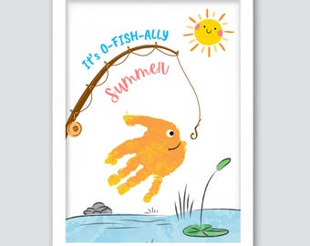 It&#39;s O-fish-ally Summer Handprint Craft, Printable Fishing Summer Handprint, Preschool Craft Activity, Kids Handprint, Baby Toddler keepsake
