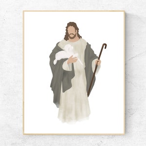 Jesus The Good Shepherd, Lamb of God, Jesus print, Christian Wall Art, Baptism Gift, Printable Jesus Christ Wall Decor, Digital Download