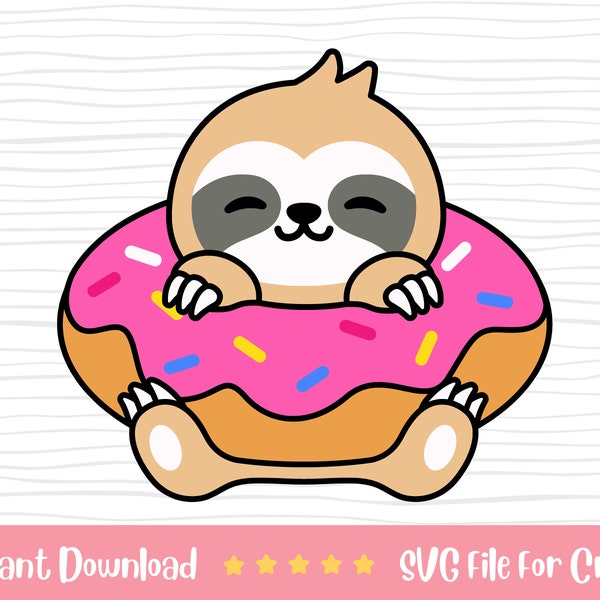 Doughnut Sloth SVG, Cute Sloth layered cut file, Kawaii Doughnut & Sloth, Cricut file, Animal cutting file, Cow Cricut file