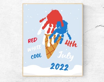 4th of July Handprint Art, Independence Day 2022, Footprint Handprint Craft Art, USA, Kids Baby Toddler, Printable, Keepsake Memory Card